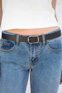 Black and Silver Rectangle Buckle Belt